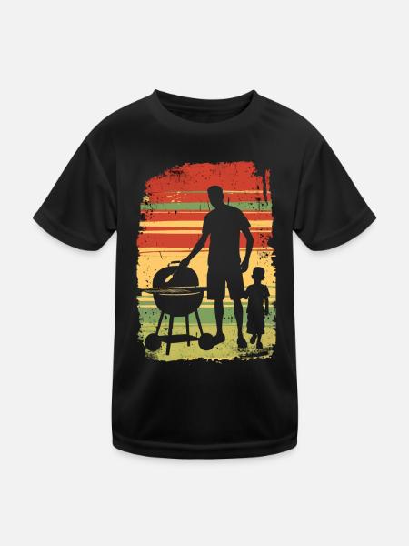 Father And Son Grilling BBQ Father's Day - Kids Functional T-Shirt - black - Front
