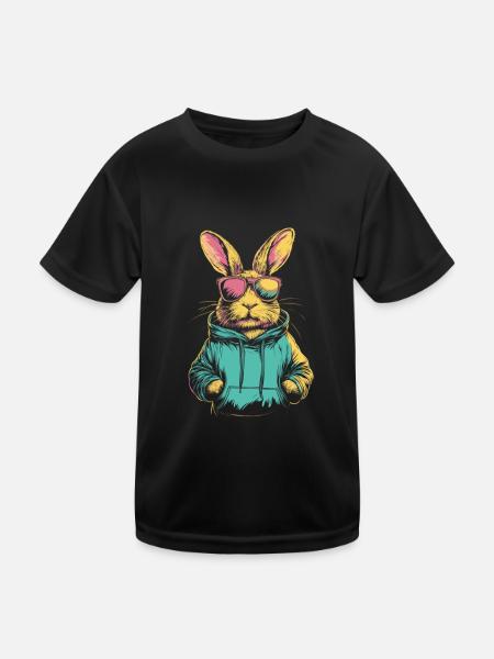 Hase mit Sonnenbrille vintage - Kinder Funktions-T-Shirt - Schwarz - Vorne
