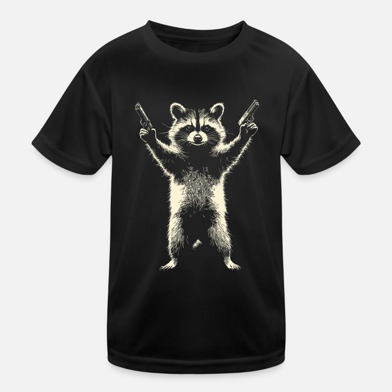 Frecher Waschbär mit 2 Pistolen Kinder Funktions-T-Shirt