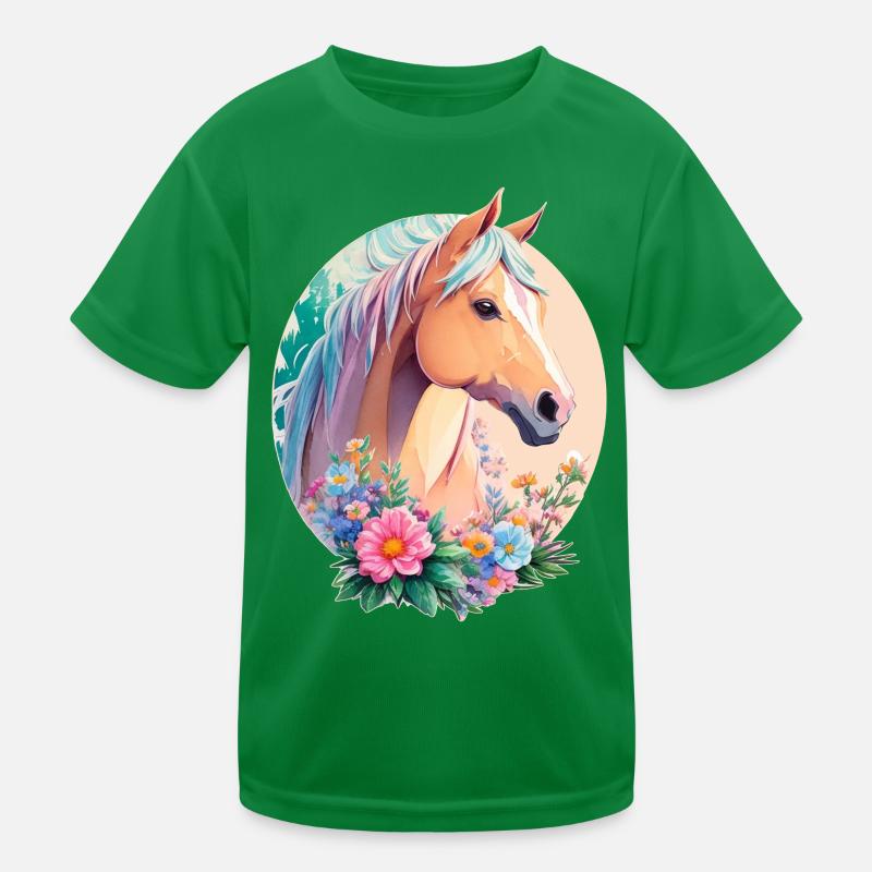 Pastell Farben Pony Pferd Kunst mit Blumen Kinder Funktions-T-Shirt