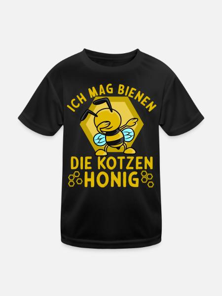 Biene Spruch Ich mag Bienen die kotzen Honig - Kinder Funktions-T-Shirt - Schwarz - Vorne