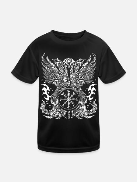 Odin Raben Hugin Munin Aegishjalmur Wikinger Runen - Kinder Funktions-T-Shirt - Schwarz - Vorne
