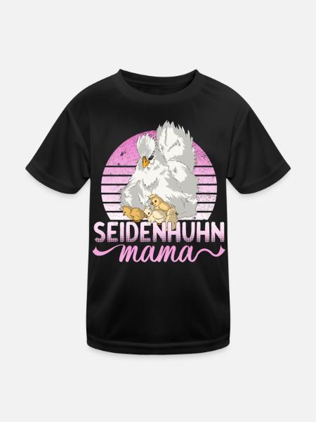 Seidenhuhn Mama Seidenhühner Huhn Hühner Hennen - Kinder Funktions-T-Shirt - Schwarz - Vorne