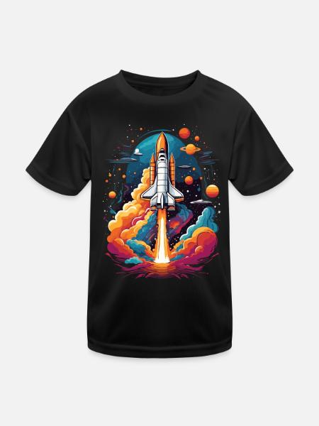 Space Shuttle Astronaut Raketen Weltraum Abenteuer - Kinder Funktions-T-Shirt - Schwarz - Vorne