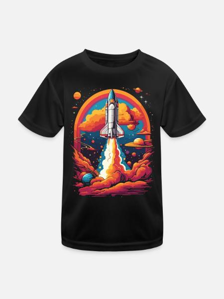 Weltraum Reise Astronauten & Space Shuttle Traum - Kinder Funktions-T-Shirt - Schwarz - Vorne