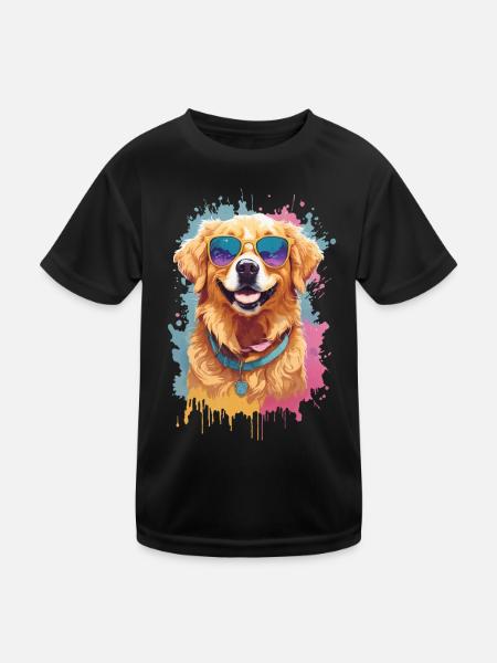 Golden Retriever Farbsplash Sonnenbrille Coolness - Kinder Funktions-T-Shirt - Schwarz - Vorne