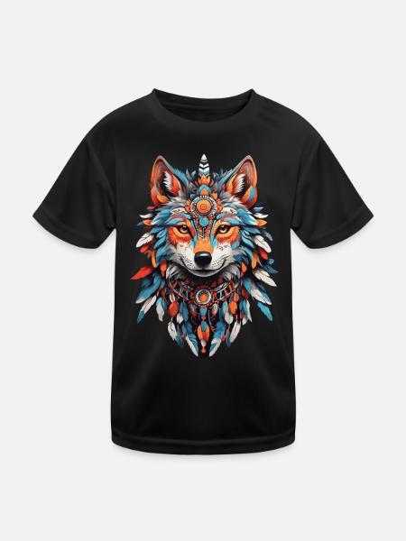 Fuchs Spirit Krafttier der Indianer - Kinder Funktions-T-Shirt - Schwarz