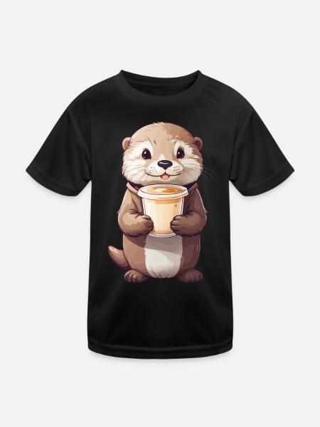 Otter Kaffeezeit Süßes Kaffee Tierdesign - Kinder Funktions-T-Shirt - Schwarz