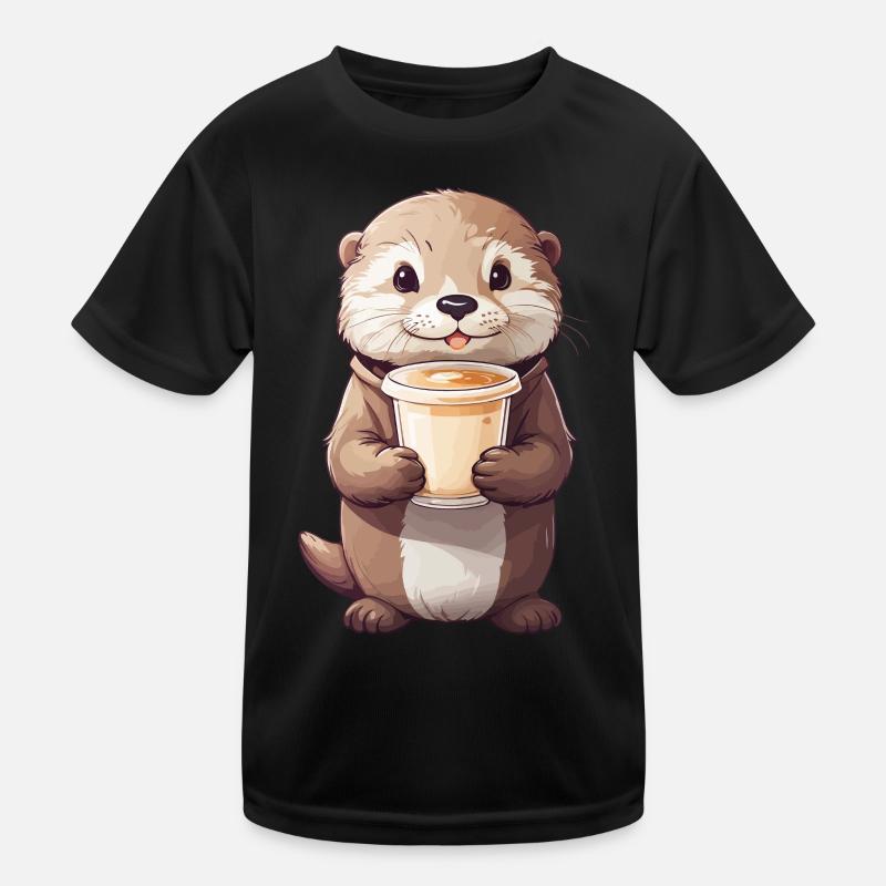 Otter Kaffeezeit Süßes Kaffee Tierdesign - Kinder Funktions-T-Shirt - Schwarz