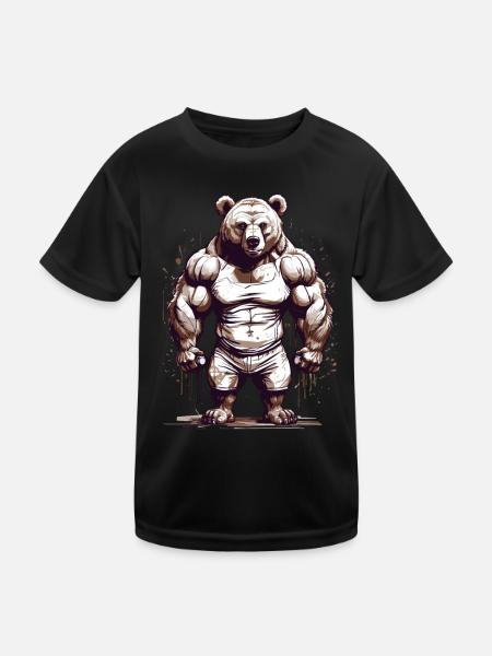 Bodybuilder Bär Papa Stärke Muskeln Liebe - Kinder Funktions-T-Shirt - Schwarz