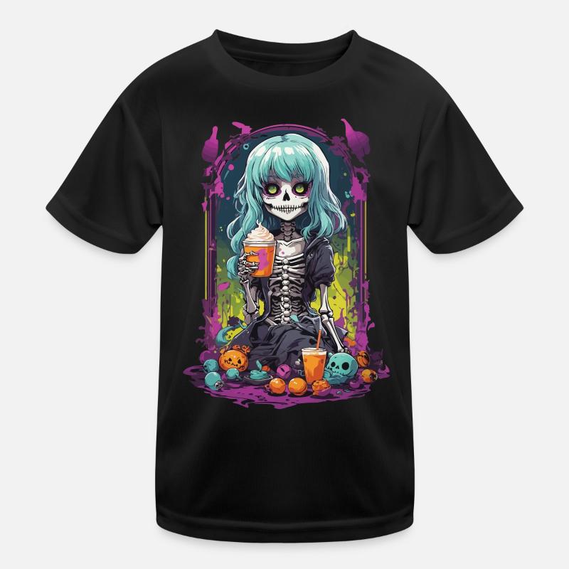 Gothic Pumpkin Spice latte Skelett eGirl Design Kinder Funktions-T-Shirt