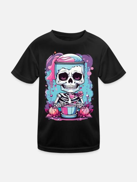 Kawaii Goth Pastel squelette Milkshake Design - T-shirt sport Enfant - noir - Devant