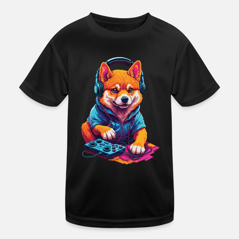 Gaming Shiba Hund Nerd mit Retro Controller Kinder Funktions-T-Shirt