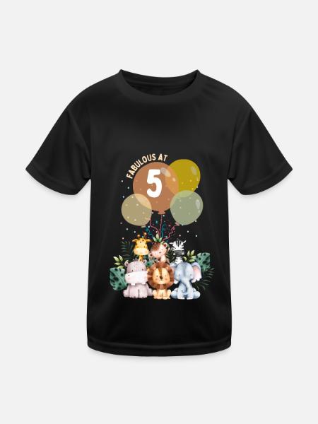 fabelhafter Tier Geburtstag Dschungel fünf Jahre - Kinder Funktions-T-Shirt - Schwarz - Vorne