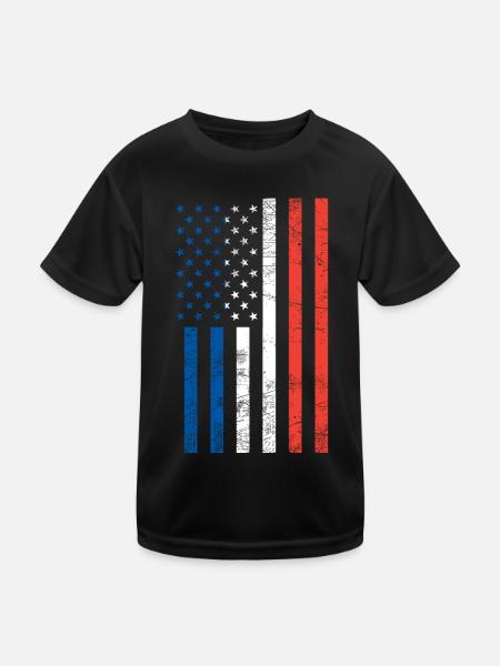 Drapeau français américain - T-shirt sport Enfant - noir - Devant