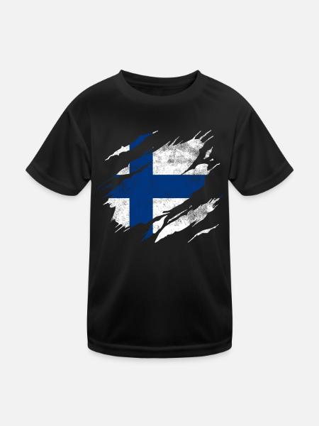 Finland flag - Kids Functional T-Shirt - black - Front