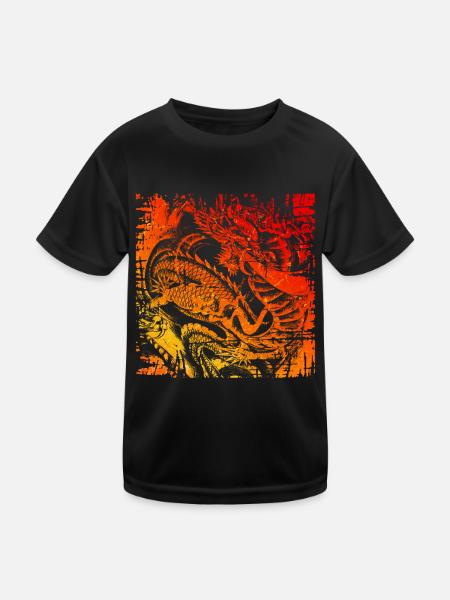 Chinese Japanese Dragon Mythical Creature - Kids Functional T-Shirt - black - Front