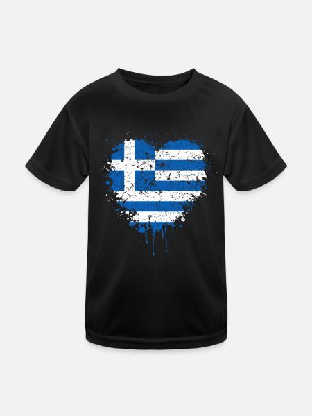 Griechenland Flagge Herz - Kinder Funktions-T-Shirt - Schwarz - Vorne