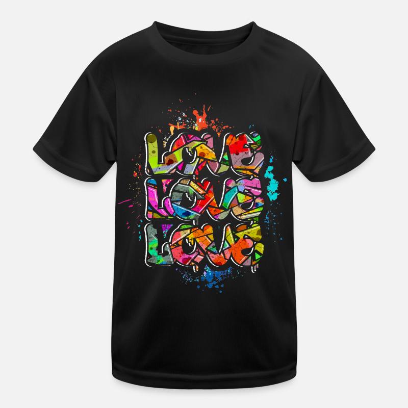 Love Graffiti - Kinder Funktions-T-Shirt - Schwarz
