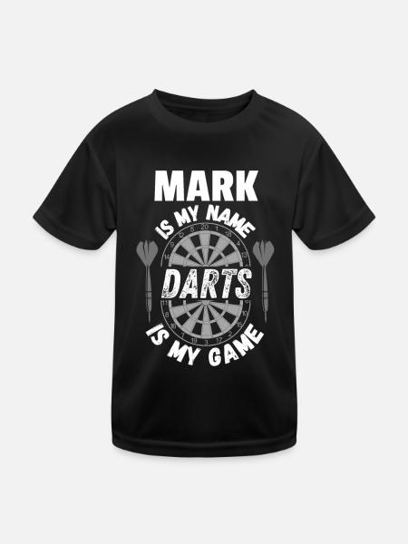 Dart-Merchandise nach Namen Mark personalisiert - Kinder Funktions-T-Shirt - Schwarz - Vorne