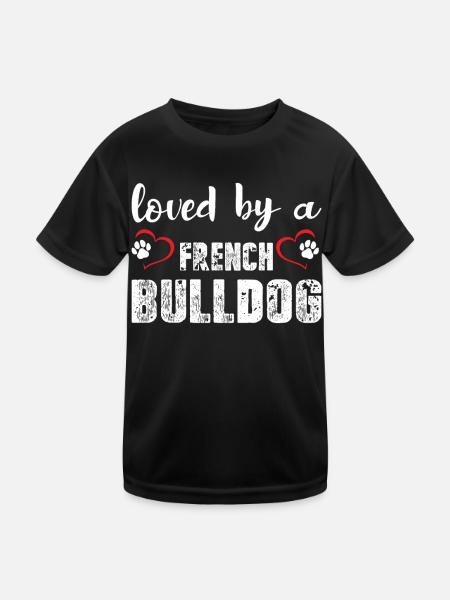 Loved By A French Bulldog - Kinder Funktions-T-Shirt - Schwarz - Vorne