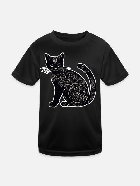 Mystische schwarze Katze - Kinder Funktions-T-Shirt - Schwarz - Vorne