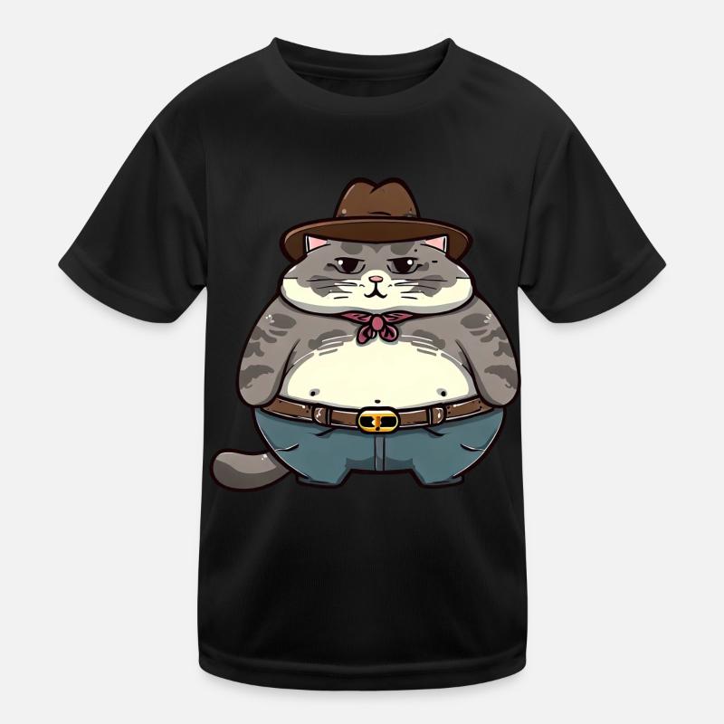 Fette Cowboy Katze Kinder Funktions-T-Shirt