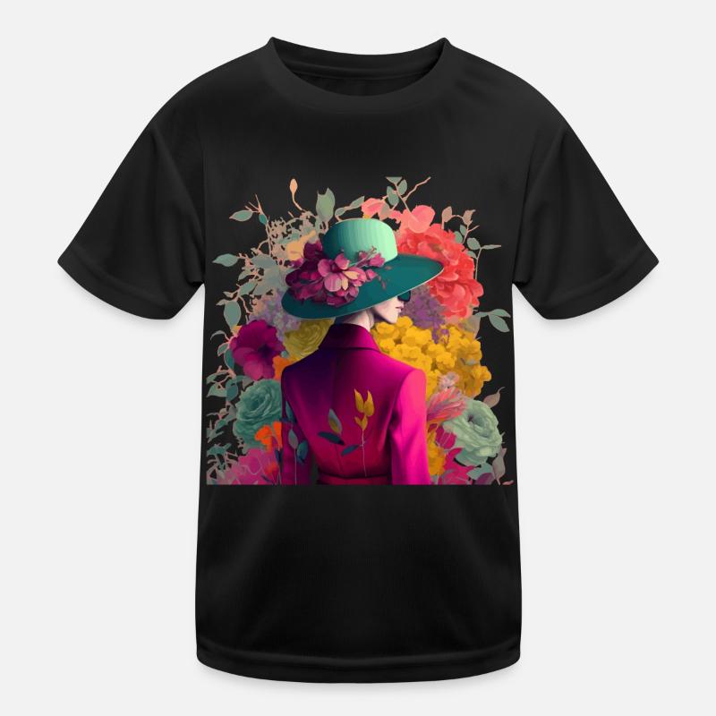 Model mit Hut und Blumen Geschenk Kinder Funktions-T-Shirt