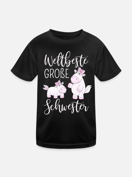 Weltbeste Große Schwester Einhorn rosa Geschwister - Kinder Funktions-T-Shirt - Schwarz - Vorne