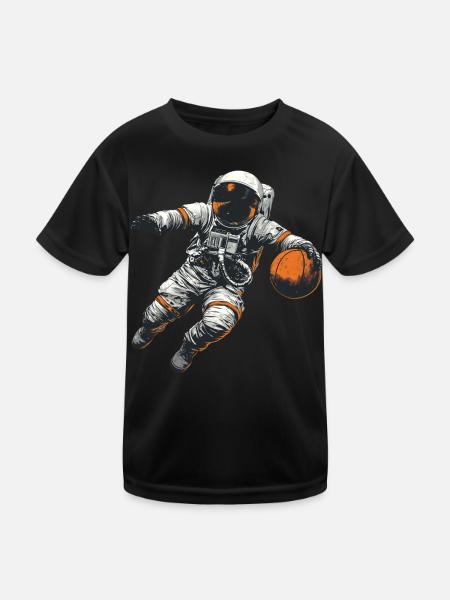 Basketball Astronaut - Kinder Funktions-T-Shirt - Schwarz - Vorne