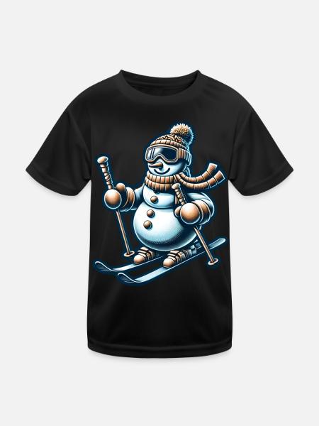 Skiing Snowman - Kids Functional T-Shirt - black - Front