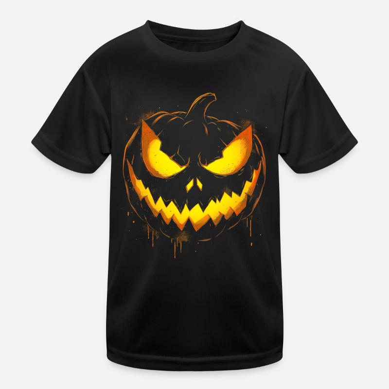 Spooky Pumpkin Face Halloween Kids Functional T-Shirt