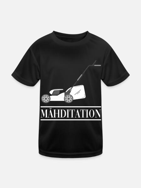 MÄHDITATION Rasenmähen Rasenmäher - Kinder Funktions-T-Shirt - Schwarz - Vorne