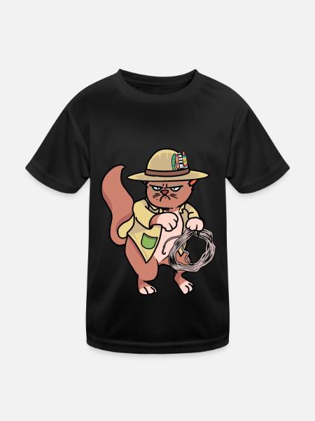 Katze Wilder Westen Cowboy Ranch Lasso Hippie - Kinder Funktions-T-Shirt - Schwarz - Vorne