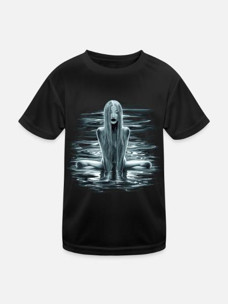Rätselhafte Wassernymphe mit fließendem Haar - Kinder Funktions-T-Shirt - Schwarz - Vorne