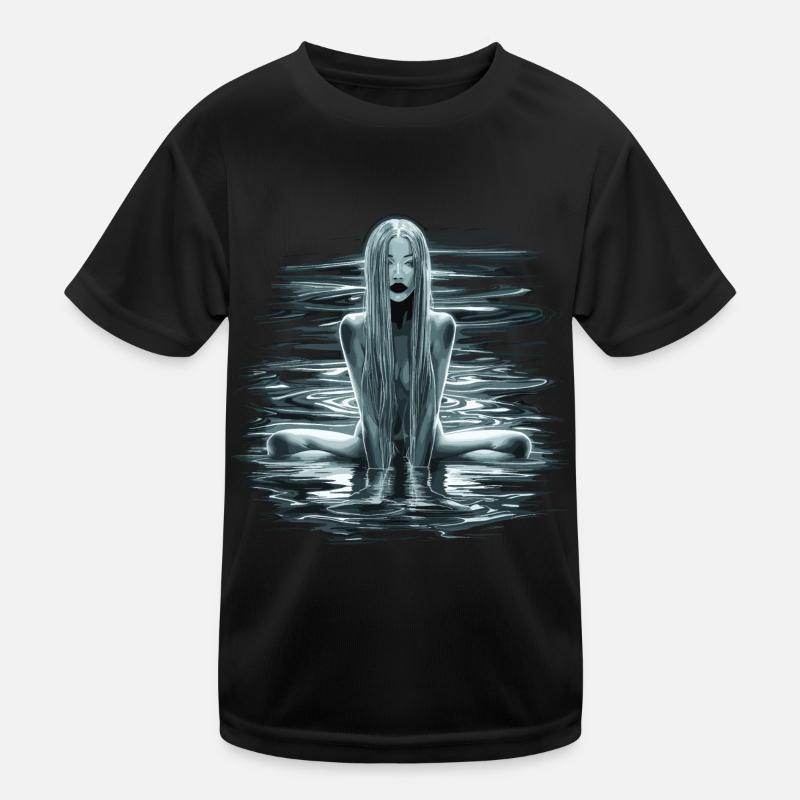 Rätselhafte Wassernymphe mit fließendem Haar Kinder Funktions-T-Shirt