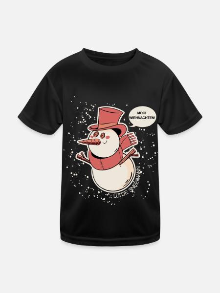Lüttje Sneeimann Plattdeutsch Schneemann - Kinder Funktions-T-Shirt - Schwarz - Vorne