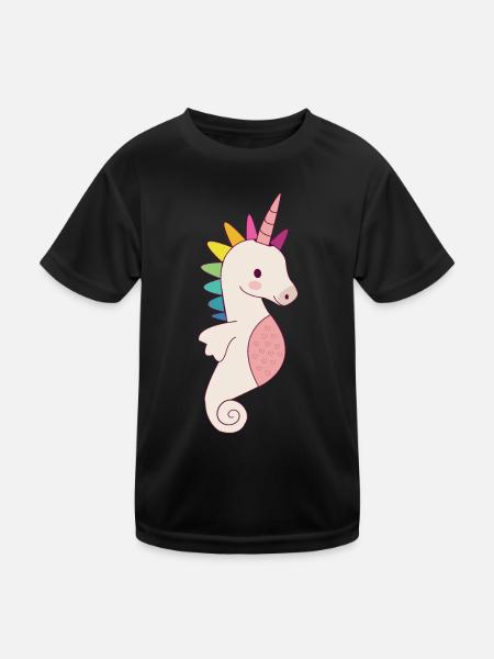 Licorne hippocampe doux cadeau - T-shirt sport Enfant - noir - Devant