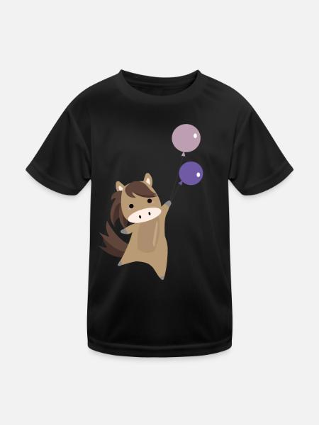 Ballon de cheval volant poney mignon pour les enfants - T-shirt sport Enfant - noir - Devant