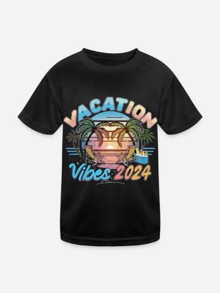 Vacation Vibes 2024 Sunset Palms and Beach - Kinder Funktions-T-Shirt - Schwarz - Vorne