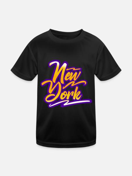 New York - Kinder Funktions-T-Shirt - Schwarz - Vorne