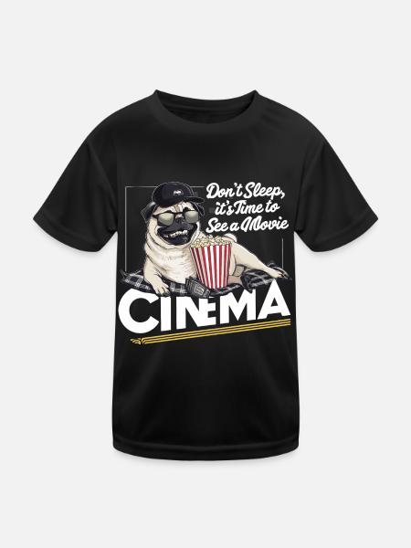 Mops Hundehalter Mops Liebe Kino Popcorn - Kinder Funktions-T-Shirt - Schwarz - Vorne
