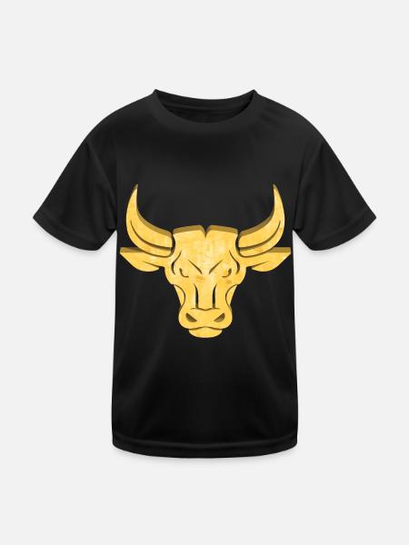Goldener Stier | Sternzeichen Stier - Kinder Funktions-T-Shirt - Schwarz - Vorne