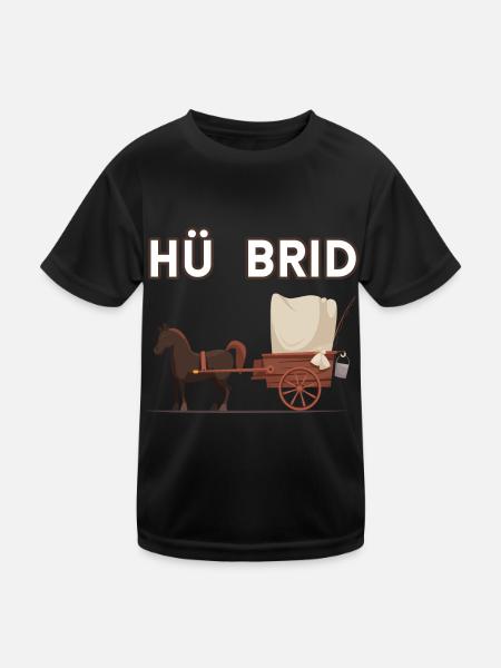 Pferdekutsche Hü Brid Hybrid Auto Pferd - Kinder Funktions-T-Shirt - Schwarz - Vorne