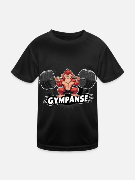 GYMPANSE Wortspiel Schimpanse Gym - Kinder Funktions-T-Shirt - Schwarz - Vorne