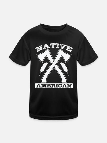 L’Amérindien Native American Hache et plumes - T-shirt sport Enfant - noir - Devant