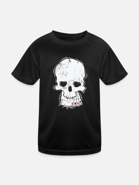 Crâne avec skat de cartes ou jeu de cartes de poker - T-shirt sport Enfant - noir - Devant
