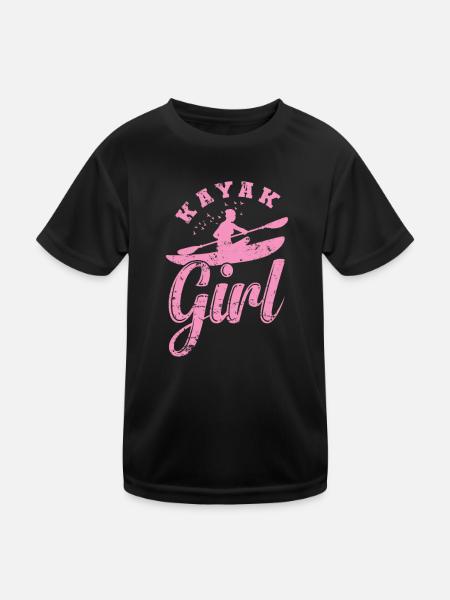 Kayak Girl Water Paddle Boat Canoeing - Kids Functional T-Shirt - black - Front