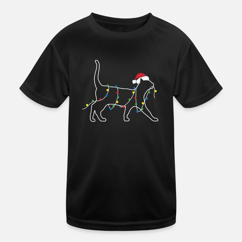 Katze mit Weihnachtsbeleuchtung Xmas Kinder Funktions-T-Shirt