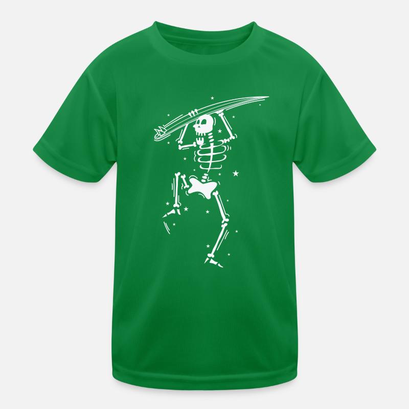 Skeleton with surfboard wants to surf Water sports Kids Functional T-Shirt